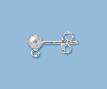Sterling Silver Ball Earring w/ Ring & Earnut 4mm - Pack of 2