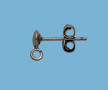 Sterling Silver Flat Ball Earring 4mm w/Ring & Earnuts (Oxidized) - Pack of 2