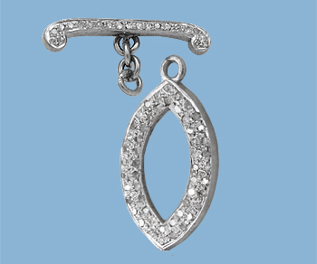 Sterling Silver Toggle Clasp w/ Pave Diamonds 13x23mm - Pack of 1