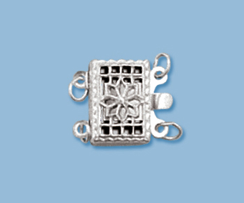 Sterling Silver Clasp Filigree Box 2 Strand 11.5x10.5mm - Pack of 1