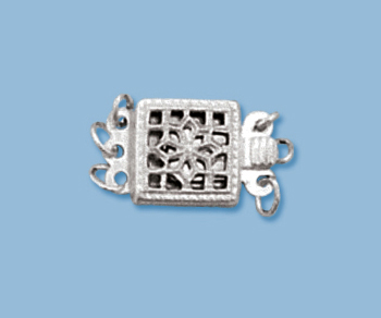 Sterling Silver Clasp Filigree Square 3 Strand 13.5x8.5mm - Pack of 1