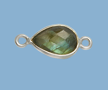 Sterling Silver Bezel Connector Labradorite Pear 10X7mm - Pack of 1