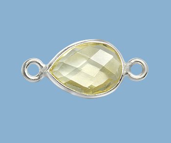 Sterling Silver Bezel Connector Lemon Topaz Pear 10X7mm - Pack of 1