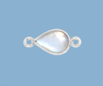 Sterling Silver Bezel Connector Mother of Pearl Pear 10x7mm - Pack of 1