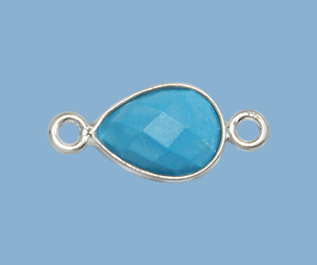 Sterling Silver Bezel Connector Turquoise Pear 10X7mm - Pack of 1