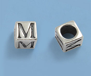 Sterling Silver Letter Bead - M - 5mm - Pack of 1