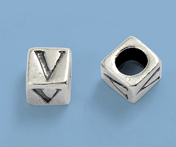 Sterling Silver Letter Bead - V - 5mm - Pack of 1