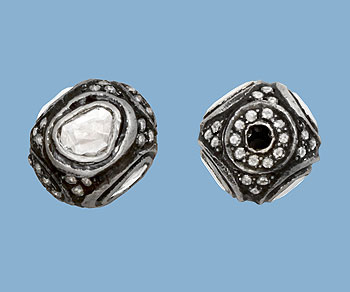 Sterling Silver Bead w/ Pave & Rosecut Diamonds Oval 10.75x8.75mm - Pack of 1