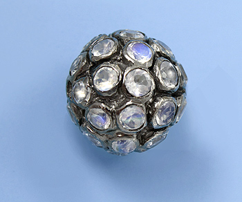Sterling Silver Bead with Pave Moonstone 15mm - Pack of 1