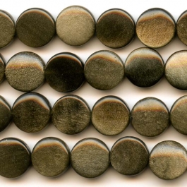 Golden Obsidian 12mm Coin Beads - 8 Inch Strand
