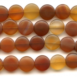 Matte Carnelian 12mm Coin Beads - 8 Inch Strand