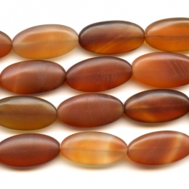Matte Carnelian 15x30mm Oval Beads - 8 Inch Strand