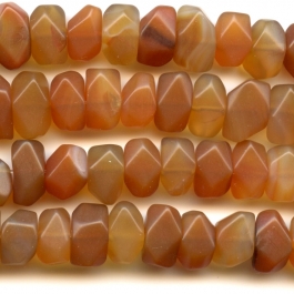 Matte Carnelian  7x12mm Faceted Nugget Beads - 8 Inch Strand