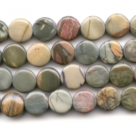 Red Creek Jasper 12mm Coin Beads - 8 Inch Strand