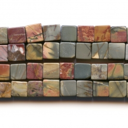 Red Creek Jasper 6mm Cube Beads - 8 Inch Strand