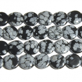 Snowflake Obsidian 12mm Coin Beads - 8 Inch Strand