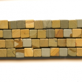 Wildhorse Picture Jasper 6mm Cube Beads - 8 Inch Strand