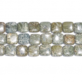 Green Brecciated Jasper 12mm Square Beads - 8 Inch Strand