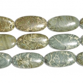 Green Brecciated Jasper 15x30 Oval Beads - 8 Inch Strand