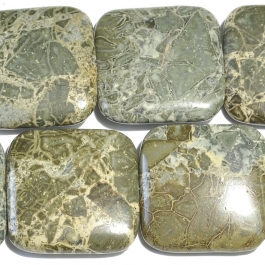 Green Brecciated Jasper 30mm Square Beads - 8 Inch Strand