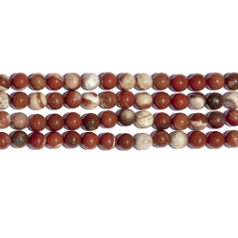 White Lace Red Jasper 10mm Round Beads - 8 Inch Strand