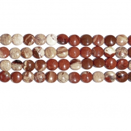 White Lace Red Jasper 12mm Coin Beads - 8 Inch Strand