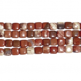 White Lace Red Jasper 12mm Square Beads - 8 Inch Strand