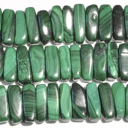 Malachite 5x15mm Flat Chip Beads - 8 Inch Strand