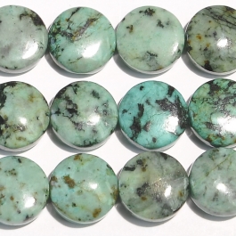 African Turquoise 12mm Coin Beads - 8 Inch Strand