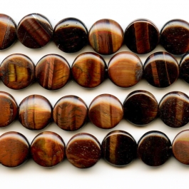 Red Tiger Eye 12mm Coin Beads - 8 Inch Strand