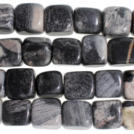 Black Silver Leaf Jasper 7mm Dice 8 inch Strand