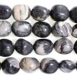 Black Silver Leaf Jasper 8x10mm Tumble Nugget 8 inch Strand