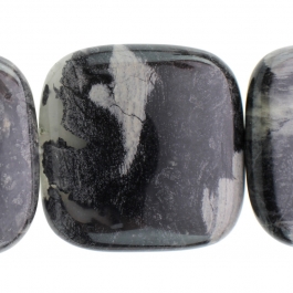 Black Silver Leaf Jasper 30mm Square 8 inch Strand
