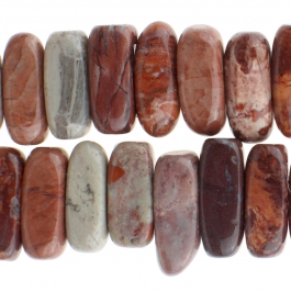 Red Porcelain Jasper 5x15mm Center Drill Flat Chip 8 inch Strand