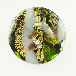 Large Abstract Disc Lime/White, Yellow Gold, Aventurina, Size 35mm