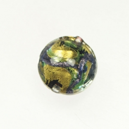 Aventurina Swirl Lentil Aqua w/ Blue Aventurina, 24kt Yellow Gold, Size 16mm