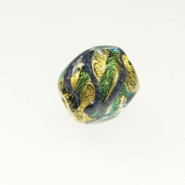 Large Aventurina Swirl Nugget Aqua w/ Blue Aventurina, 24kt Yellow Gold, Size approx. 15x24mm