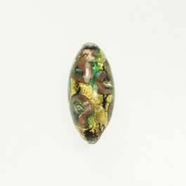 24 kt Aventurina Swirl Oval Aqua, Yellow Gold, Size 32mm x 15mm