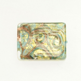 24 kt Aventurina Swirl Rectangle Turquoise, Yellow Gold, Size 25mm x 18mm