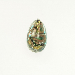 24 kt Aventurina Swirl Teardrop Aqua, Yellow Gold, Size 18mm