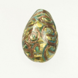 24 kt Aventurina Swirl Teardrop Turquoise, Yellow Gold, Size 34mm