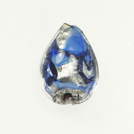Small Aventurina Swirl Teardrop Blue w/ Blue Aventurina, White Gold, Size 20mm