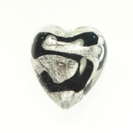 Large Heart w/ Swirl Crystal/Black Swirl, Silver, Size 21mm