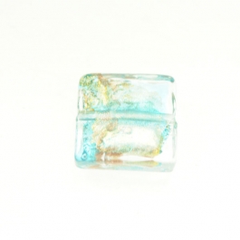 Small Luna Square Aqua/White & Yellow Gold, Aventurina, Size 15mm