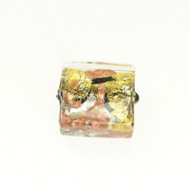 Small Luna Square Black/White & Yellow Gold, Aventurina, Size 15mm