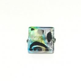 Peacock Square Multicolored, White Gold, Size 15mm