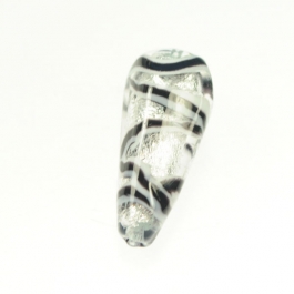 Tigrato Small Nugget Teardrop Black/White, Silver Foil, Size 30mm