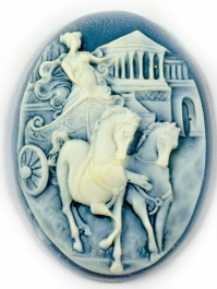 40x30mm Oval Blue and White Fashion Cameo Woman on Charioteer - Pack of 1