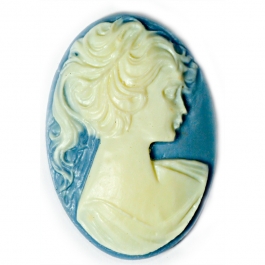 25x18mm Oval Fashion Cameo Lady in Blue - Pack of 2