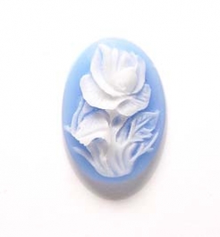 40x30mm Oval Fashion Cameo Blue Rose - Pack of 1